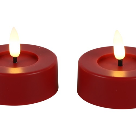 Maxi theelicht rustiek LED rond Lyon rood 2 stuks hoogte 5