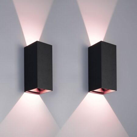Miles XL - Set van 2 Smart LED Wandlampen - Wifi + Bluetooth - 20W 2000lm - Dimbaar - RGBWW - IP65 waterdicht - Up Down lamp - Verstelbaar - Zwart - Google Home
