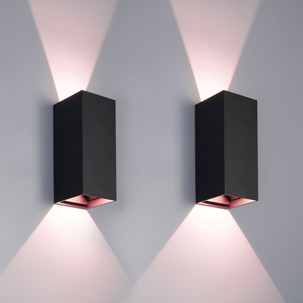 Miles XL - Set van 2 Smart LED Wandlampen - Wifi + Bluetooth - 20W 2000lm - Dimbaar - RGBWW - IP65 waterdicht - Up Down lamp - Verstelbaar - Zwart - Google Home