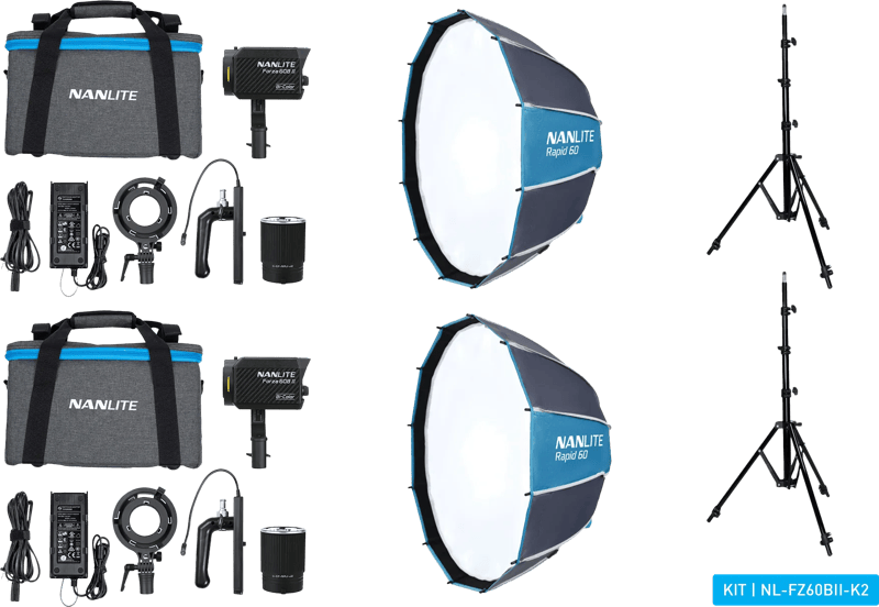 Nanlite Forza 60B II LED Bi-Color Dual Kit (met lightstand en softbox)