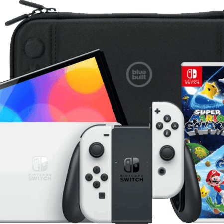 Nintendo Switch OLED Wit + Super Mario Galaxy 1+2 + BlueBuilt Beschermhoes