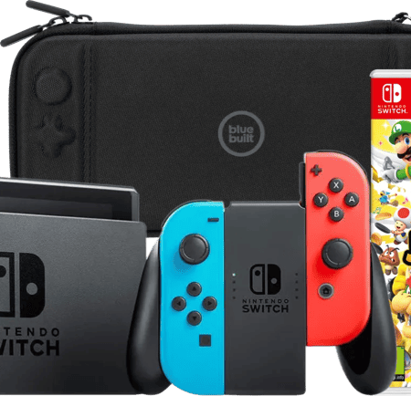 Nintendo Switch Rood/Blauw + Mario Party Jamboree + BlueBuilt Beschermhoes