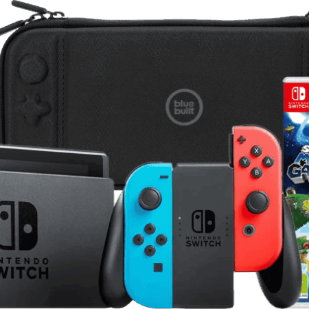 Nintendo Switch Rood/Blauw + Super Mario Galaxy 1+2 + BlueBuilt Beschermhoes