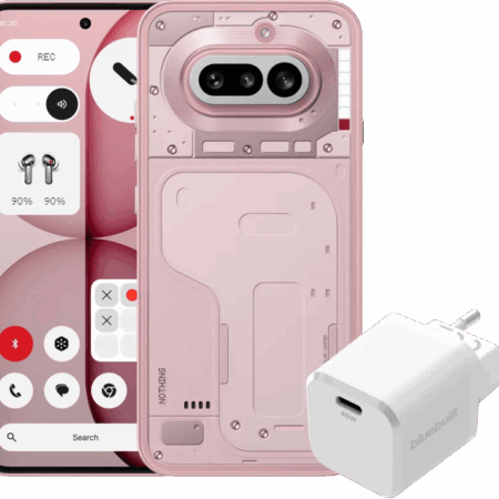 Nothing Phone (4a) 256GB Roze 5G + BlueBuilt Oplader met Usb C Poort 45W Wit