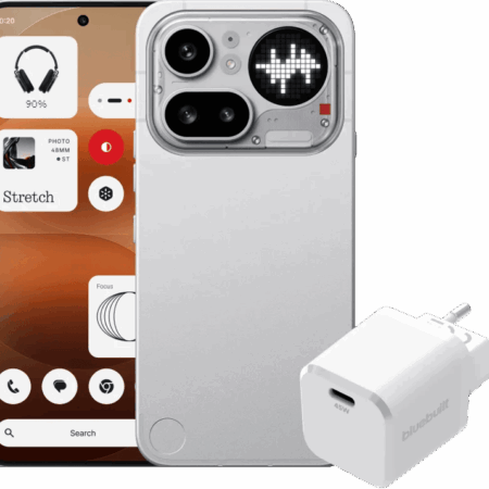 Nothing Phone (4a) Pro 128GB Zilver 5G + BlueBuilt Oplader met Usb C Poort 45W Wit
