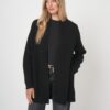Open front merinowollen vest met ribstructuur