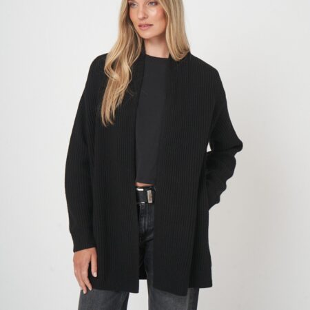 Open front merinowollen vest met ribstructuur
