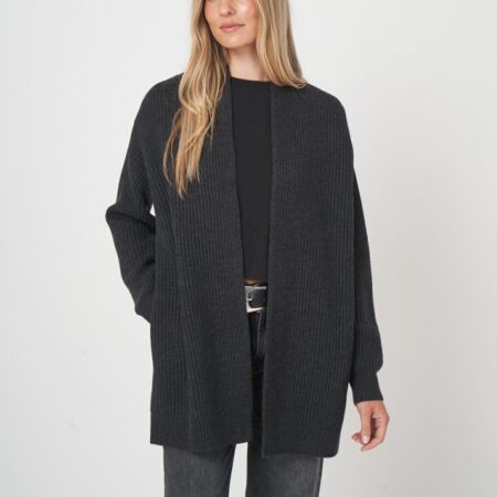 Open front merinowollen vest met ribstructuur