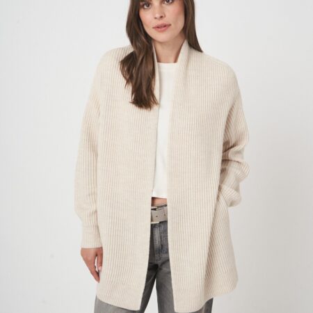 Open front merinowollen vest met ribstructuur
