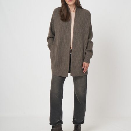 Open front merinowollen vest met ribstructuur
