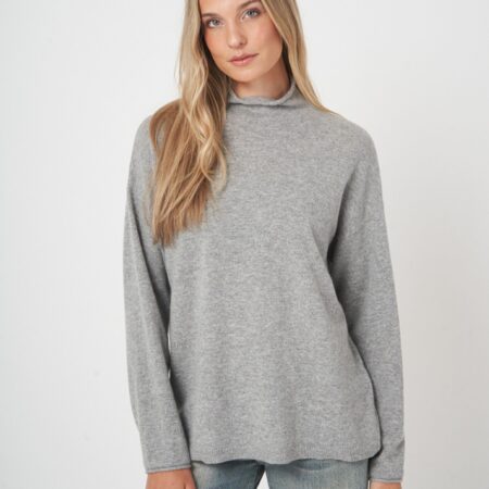 Organische kasjmier pullover met opstaande kraag