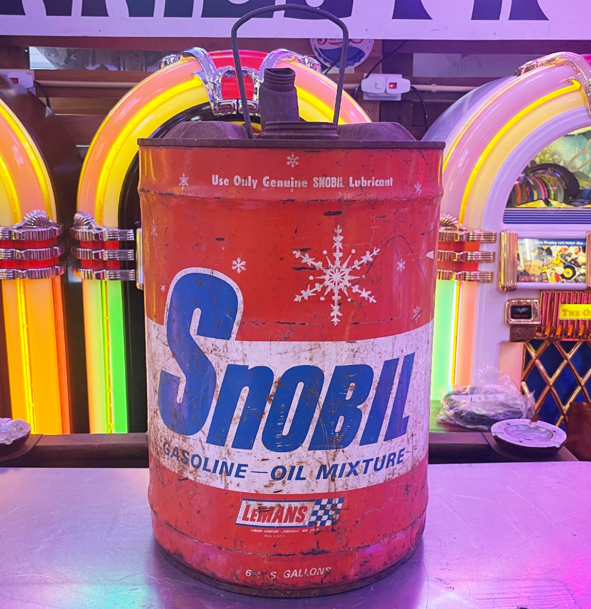 Origineel Vintage Snobil Gasoline-Oil Mixture Blik - USA | The Dutch Pickers