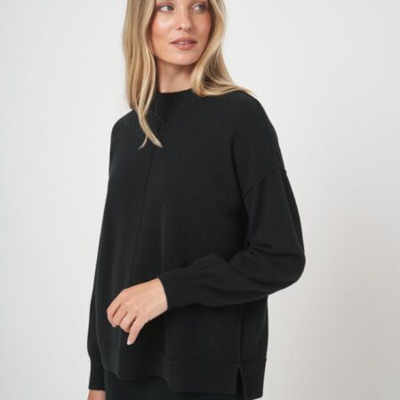 Oversized fijngebreide kasjmier trui met opstaande kraag