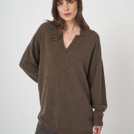 Oversized kasjmiermix trui met polokraag