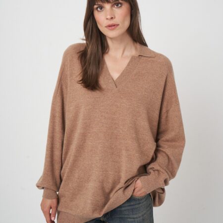 Oversized kasjmiermix trui met polokraag