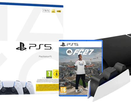 PS5 Slim Disc Edition + FC 27 + Covers Zwart + Extra Controller Wit + Oplaadstation