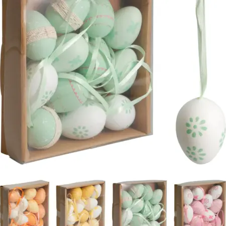 Paasei hangdeco 4cm 12 stuks in doos assorti