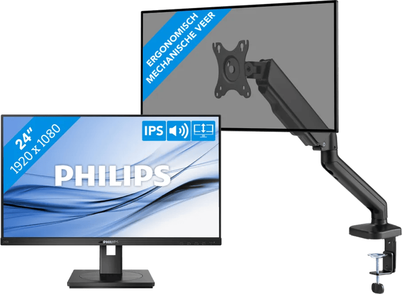 Philips 242B1G/00 + BlueBuilt Monitorarm Mechanische Veer voor 1 Monitor