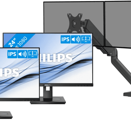 Philips 242B1G/00 Duo Pack + BlueBuilt Monitorarm Mechanische Veer voor 2 Monitoren