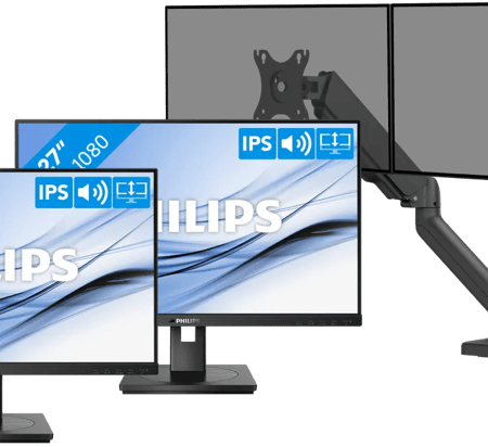 Philips 272B1G/00 Duo Pack + BlueBuilt Monitorarm Mechanische Veer voor 2 Monitoren