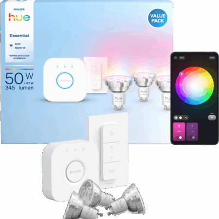 Philips Hue Essential White and Color Starter Pack GU10 3-pack + Bridge + Dimmer