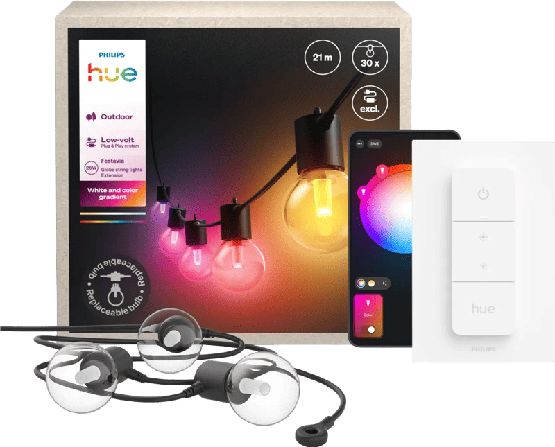Philips Hue Festavia Outdoor Lichtslinger - 21 meter - Uitbreiding + Dimmer