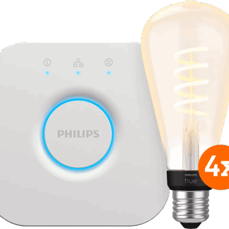 Philips Hue Filament White Ambiance Edison XL 4-Pack + Bridge