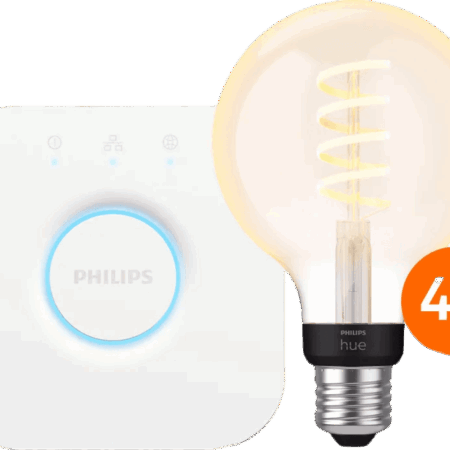 Philips Hue Filament White Ambiance Globe 4-Pack + Bridge