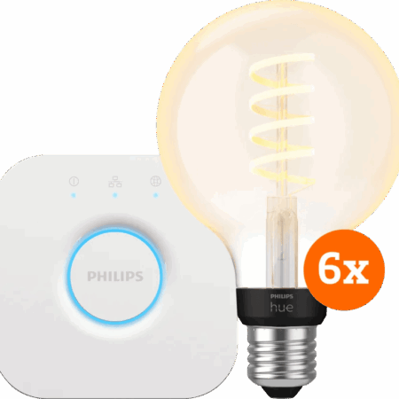 Philips Hue Filament White Ambiance Globe 6-Pack + Bridge