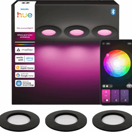 Philips Hue Inbouwspot Slim 3-Pack - White and Color - 90mm - Zwart
