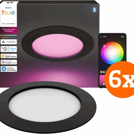 Philips Hue Inbouwspot Slim 6-Pack - White and Color - 170mm - Zwart
