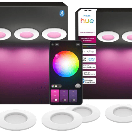 Philips Hue Inbouwspot Slim 6-Pack - White and Color - 90mm - Wit