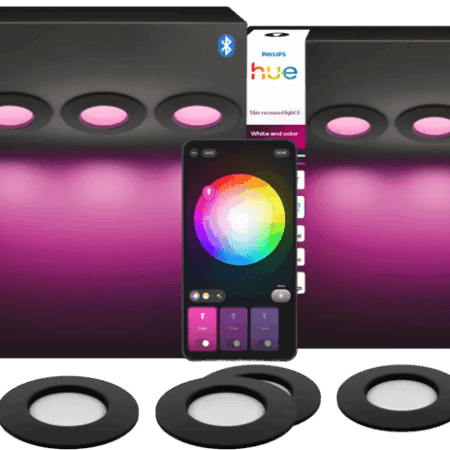 Philips Hue Inbouwspot Slim 6-Pack - White and Color - 90mm - Zwart