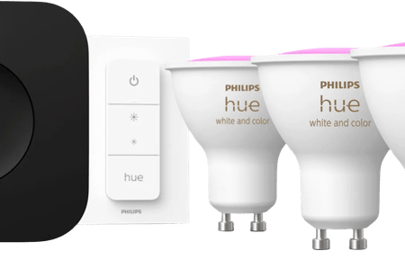Philips Hue White and Color Starter Pack GU10 3-pack + Bridge Pro + dimmer