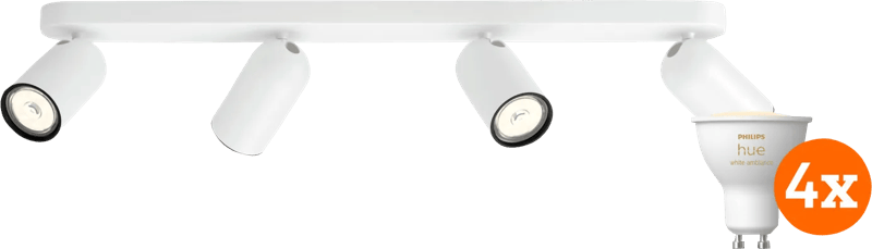 Philips Pongee opbouwspot - 4 spots - wit + Philips Hue White Ambiance GU10 (4x)