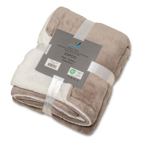 Plaid-deken Espoo taupe Coral fleece met zachte binnenzijde van sherpa 150x200cm