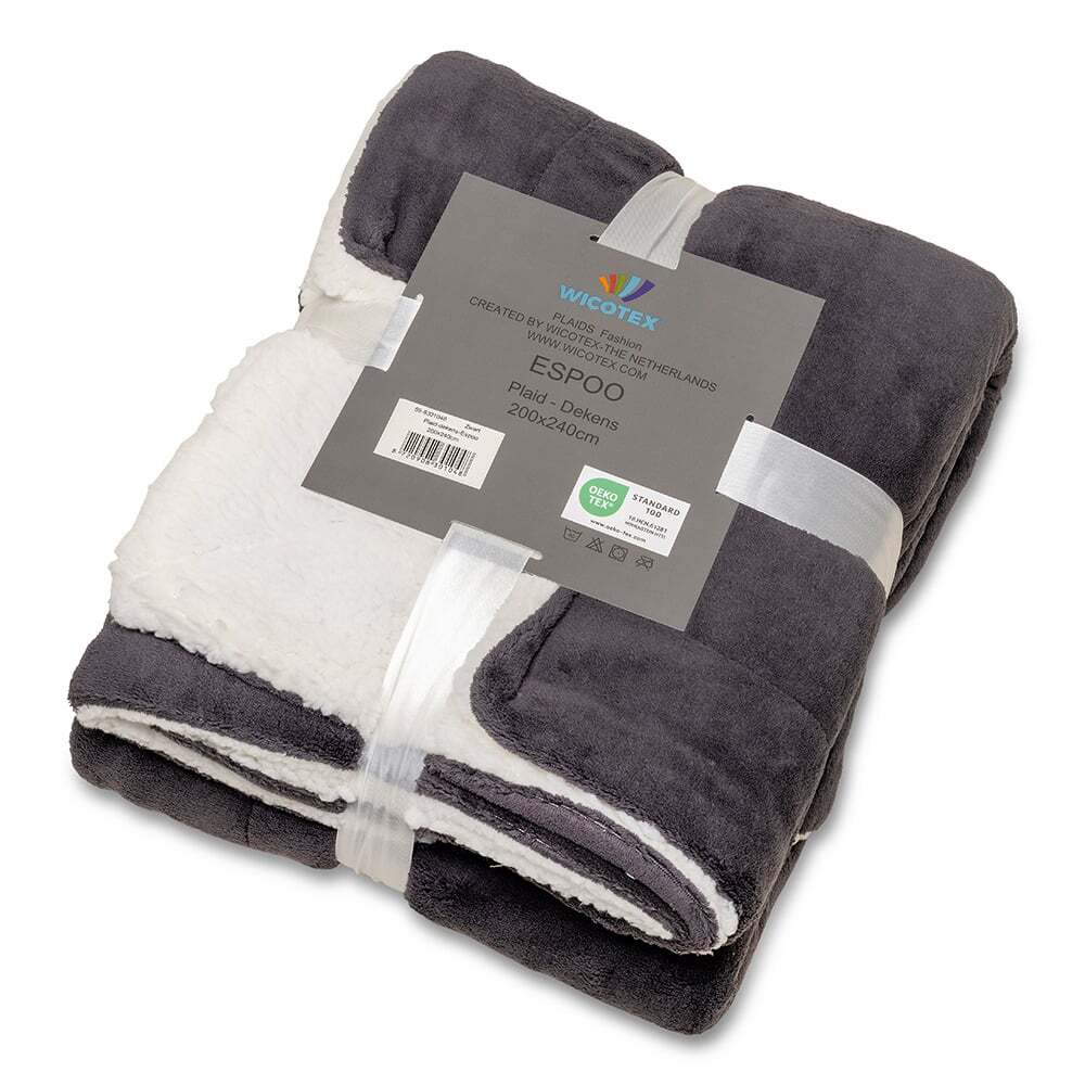 Plaid-deken Espoo zwart Coral fleece met zachte binnenzijde van sherpa 200x240
