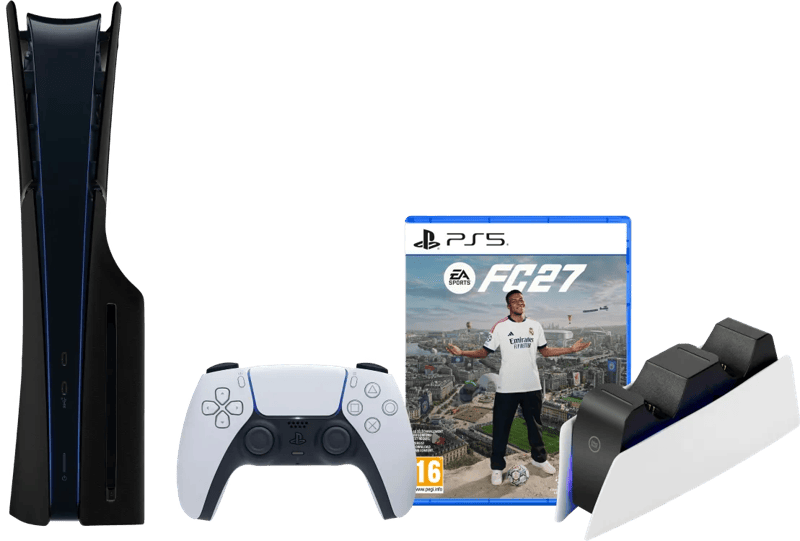 PlayStation 5 Slim Disc Edition + FC 27 + Covers Zwart + Oplaadstation