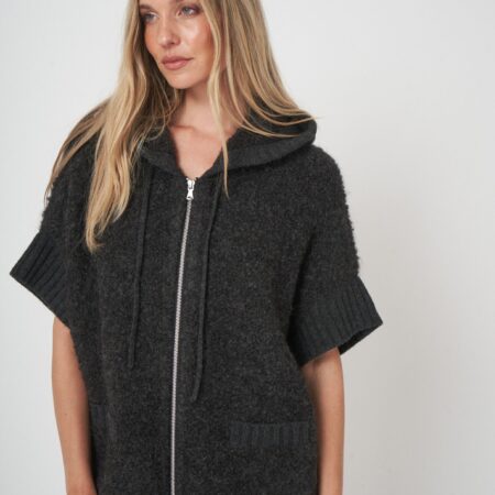 Poncho met rits en capuchon van alpacawolmix
