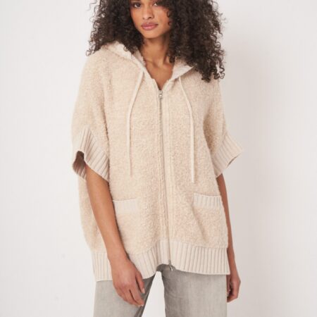 Poncho met rits en capuchon van alpacawolmix