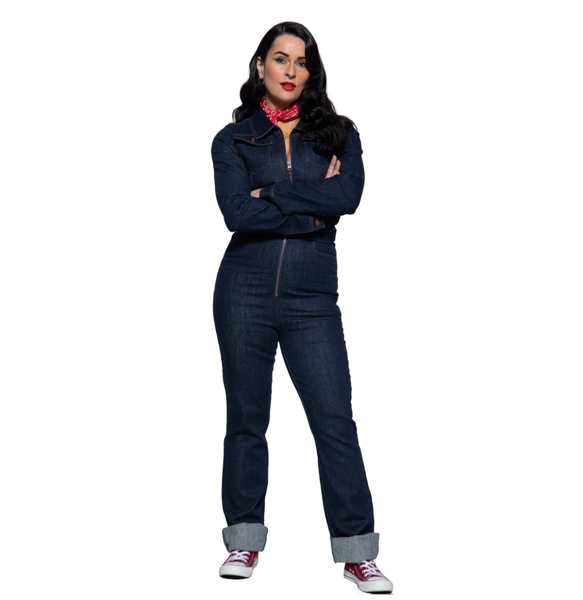 Queen Kerosin Bakersfield Denim Jumpsuit Dark Blue -3XL | Queen Kerosin