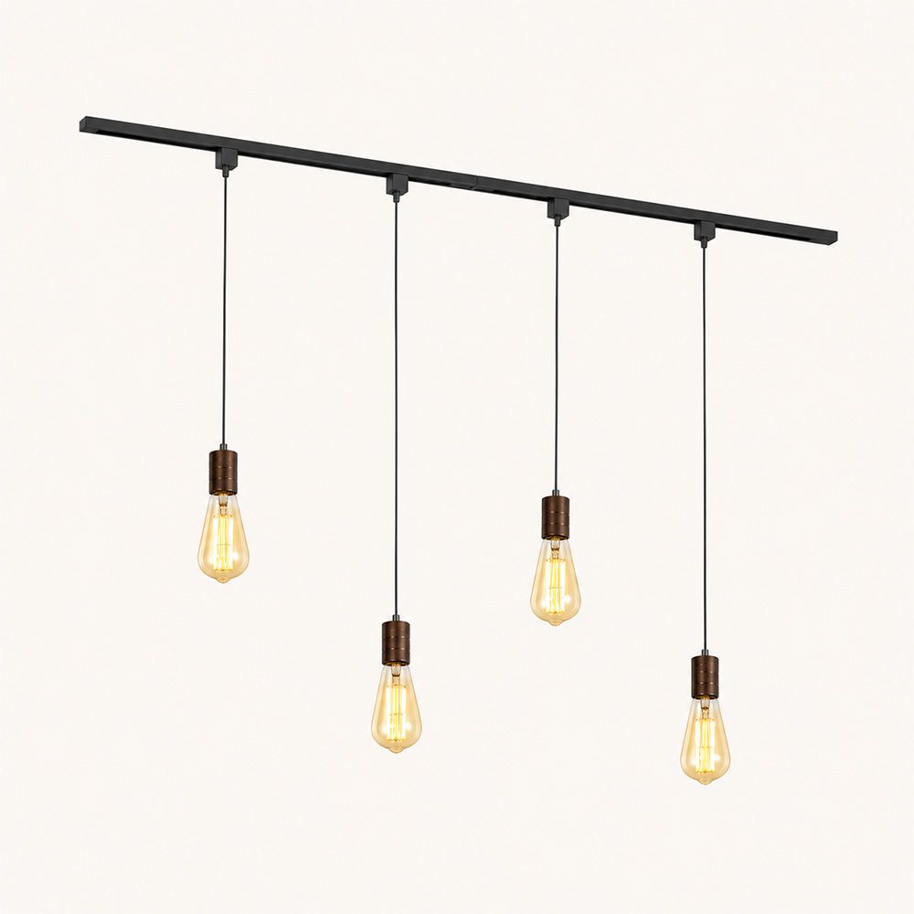 Railverlichting Pakket - Recht - 2x 1 m rail - 4 hanglampen - Incl. 2700K E27 - Warm wit - IP20 - Modulair - 230V - Avaro brons | LUSENZ