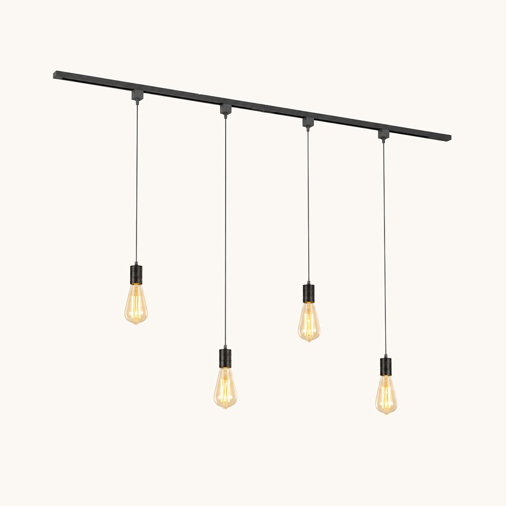 Railverlichting Pakket - Recht - 2x 1 m rail - 4 hanglampen - Incl. 2700K E27 - Warm wit - IP20 - Modulair - 230V - Avaro zwart | LUSENZ