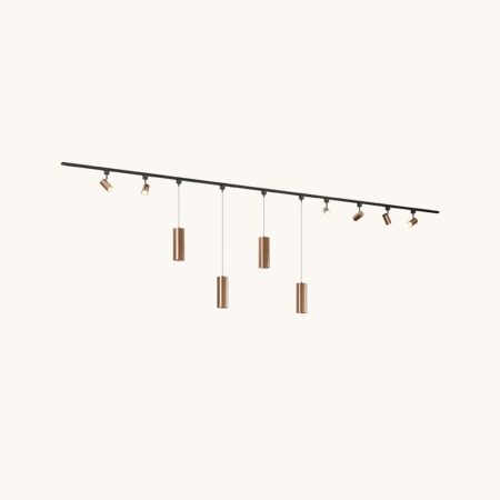 Railverlichting Pakket - Recht - 4x 1 m rail - 6 railspots - 4 hanglampen - Incl. 2700K GU10 - IP20 - Modulair - 230V - Beloria/Belano(L) - Bruin | LUSENZ