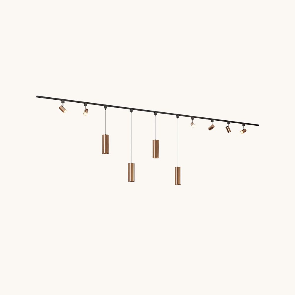 Railverlichting Pakket - Recht - 4x 1 m rail - 6 railspots - 4 hanglampen - Incl. 2700K GU10 - IP20 - Modulair - 230V - Beloria/Belano(L) - Bruin | LUSENZ