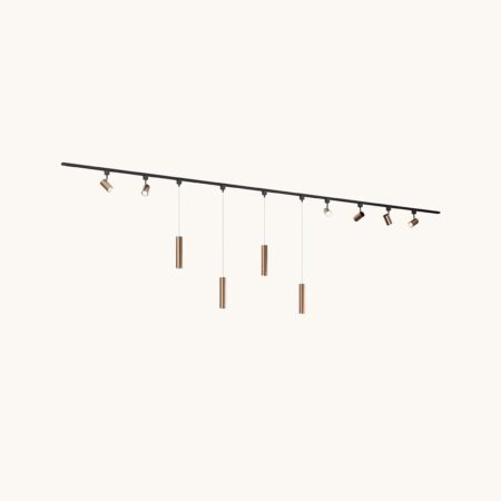 Railverlichting Pakket - Recht - 4x 1 m rail - 6 railspots - 4 hanglampen - Incl. 2700K GU10 - IP20 - Modulair - 230V - Beloria/Belano(M) - Bruin | LUSENZ