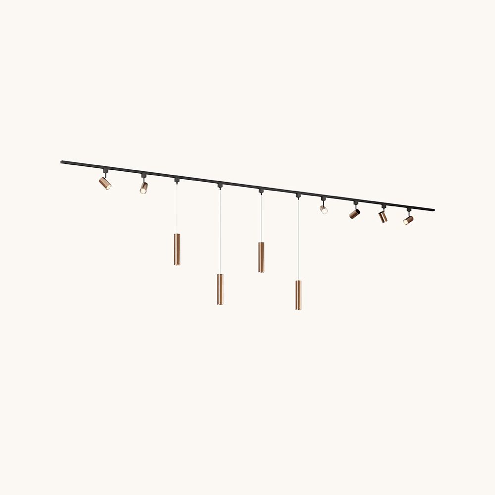 Railverlichting Pakket - Recht - 4x 1 m rail - 6 railspots - 4 hanglampen - Incl. 2700K GU10 - IP20 - Modulair - 230V - Beloria/Belano(M) - Bruin | LUSENZ