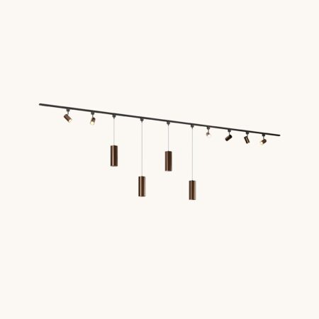 Railverlichting Pakket - Recht - 4x 1 m rail - 6 railspots - 4 hanglampen - Incl. 2700K GU10 - IP20 - Modulair - 230V - Beloria(L) - Brons | LUSENZ