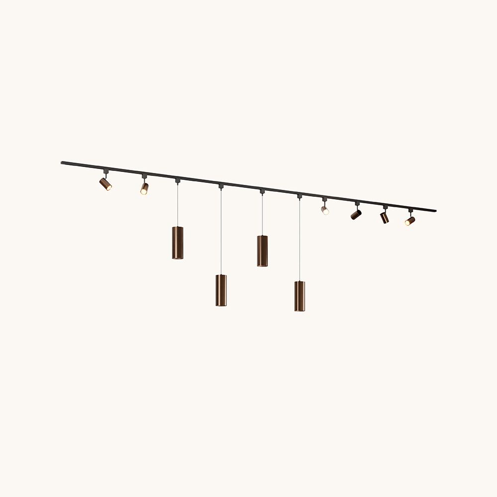 Railverlichting Pakket - Recht - 4x 1 m rail - 6 railspots - 4 hanglampen - Incl. 2700K GU10 - IP20 - Modulair - 230V - Beloria(L) - Brons | LUSENZ
