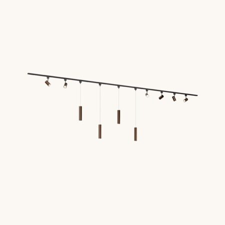 Railverlichting Pakket - Recht - 4x 1 m rail - 6 railspots - 4 hanglampen - Incl. 2700K GU10 - IP20 - Modulair - 230V - Beloria(M) - Brons | LUSENZ
